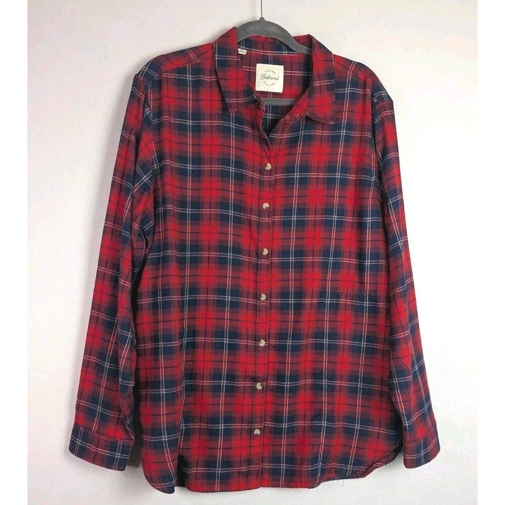 Jachs Girlfriend Plaid Flannel Shirt Womens XL Red Blue Side Pockets Comfort